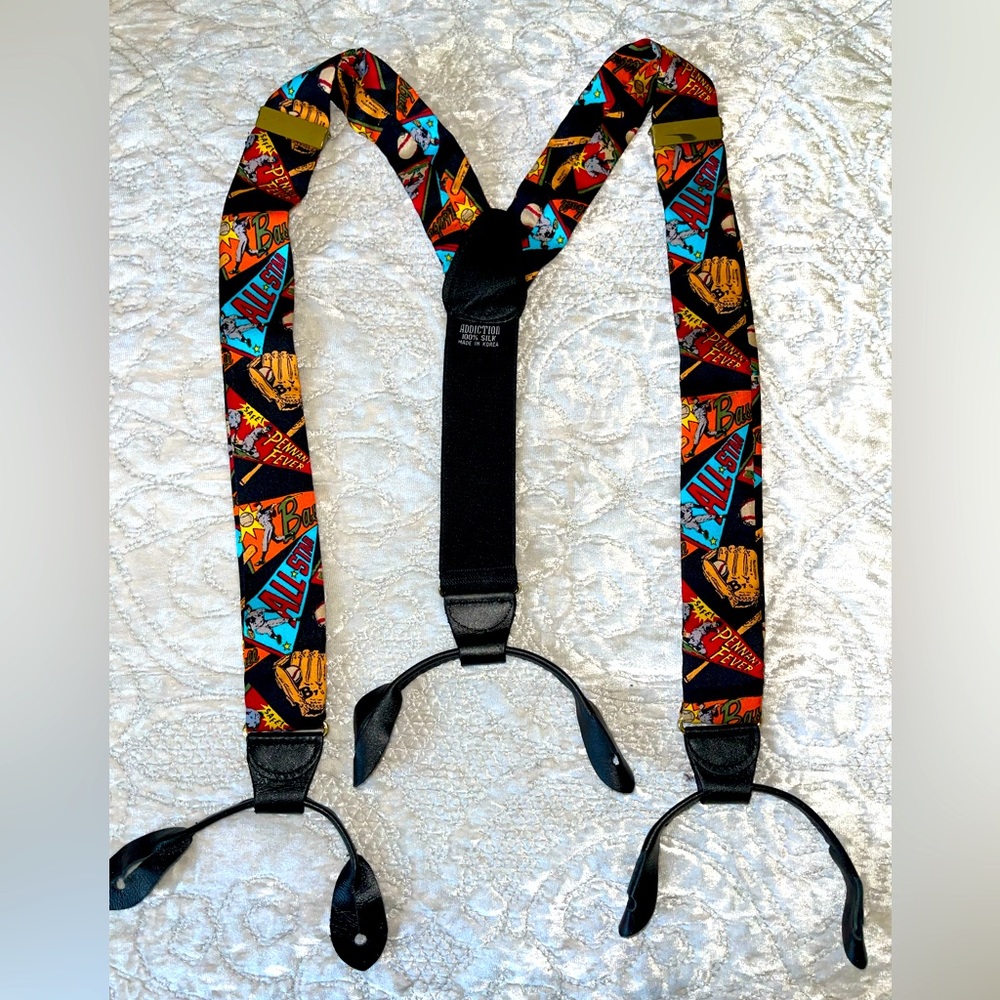 ADDICTION SUSPENDERS Limited Edition Silk Braces Suspenders Baseball‎ 100% Silk